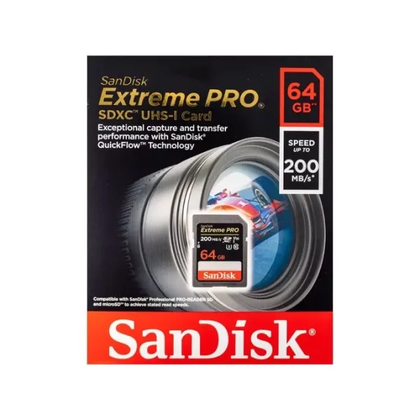 Carte mémoire SanDisk Extreme PRO SD 64 Go, 200MB/s